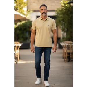 John Varvatos Star USA Men’s Yellow Short Sleeve Cotton Knit Polo Shirt Size M